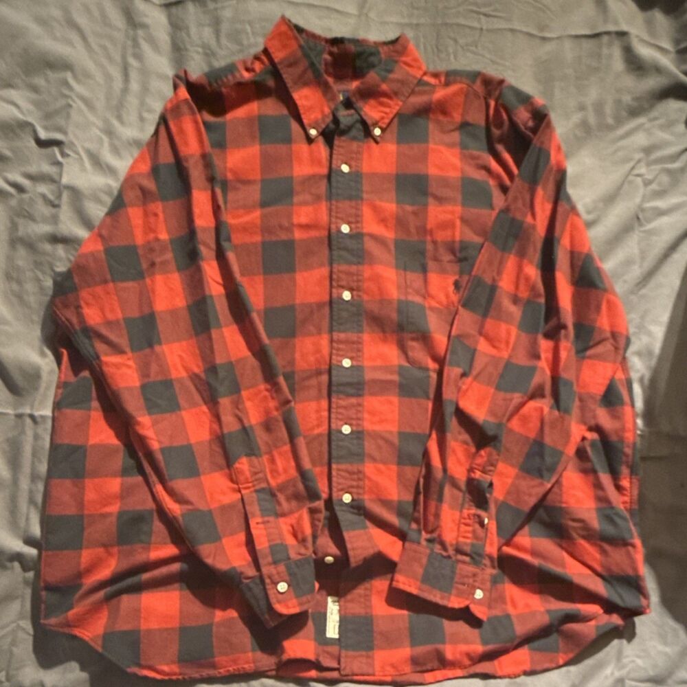 Ralph Lauren Men's 2XB Red Black Plaid Flannel Long Sleeve Button-Down Shirt